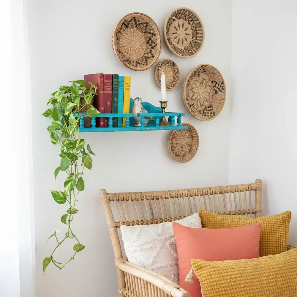 Vintage Teal Wood Wall Shelf-Cottage-Farmhouse Display-Bathroom-Kitchen-Coastal